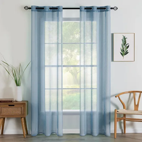 Miniatura 37 de MIULEE 2 paneles de cortinas semitransparentes beige para ventana, elegantes con ojales en la parte superior, cortinas de gasa