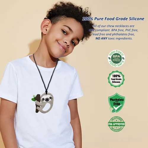 Miniatura 5 de Collares masticables para niños sensoriales, paquete de 6 collares masticables de silicona para niños y niñas con TDAH autismo, ansiedad, juguetes