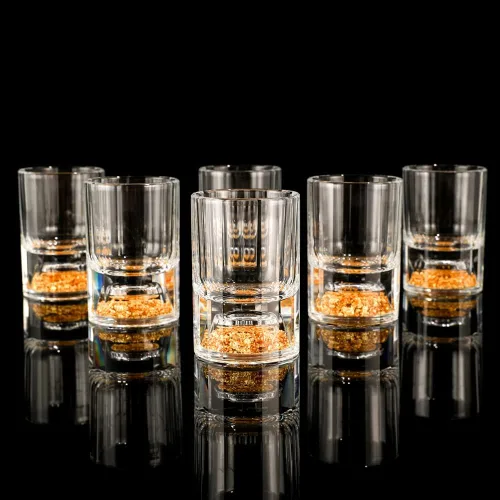 SIYOUKI Juego de chupitos de cristal 1.7oz, decorado con escamas de hoja de oro de 24K, sin plomo, juego hecho a mano adecuado para MaoTai, licores,