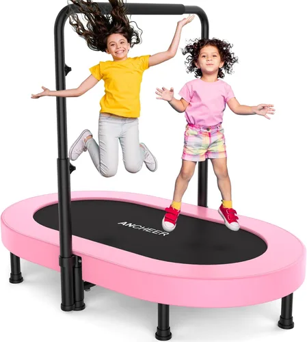 Miniatura 8 de ANCHEER 56" Double Mini Trampoline for Kids, Mini Rebounder with 5-Level Adjustable Handle, Parent-Child Trampoline for Kids, Max Load 220lbs, Fun