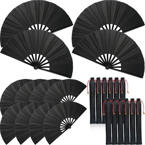 Yulejo Paquete de 12 ventiladores de mano plegables grandes a granel para rave, de nailon, plegables, de 13 pulgadas, con mangas para hombres y
