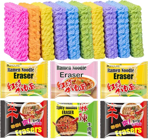 Miniatura 4 de RONDURE Lindos borradores para niños, mini comida a granel, paquete de 16 borradores de fideos ramen picantes para estudiantes, recompensas de aula