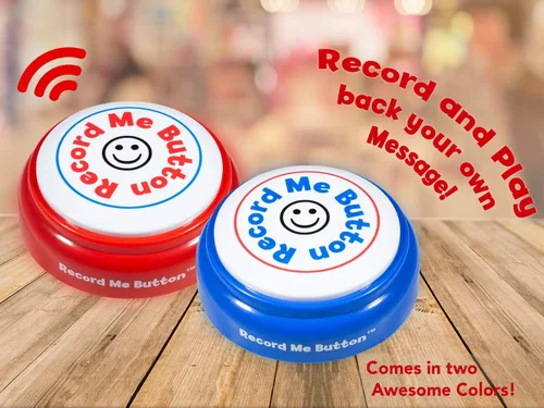 Miniatura 4 de Botón Record Me: diseño único y alegre grabable con micrófono integrado, reproduce tu propio mensaje personalizado en cualquier momento (azul)