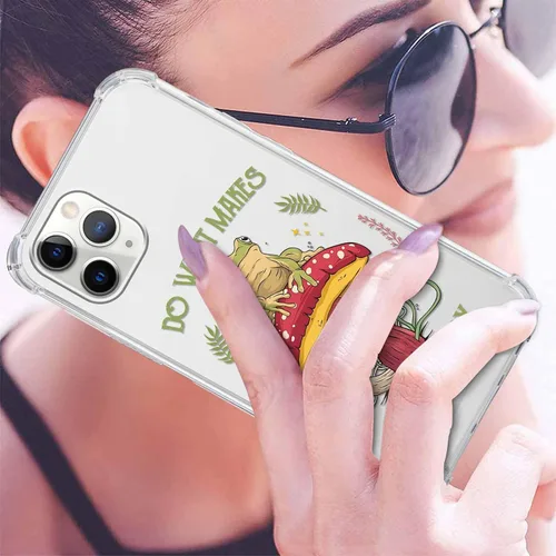 Miniatura 7 de Paquete de 2 fundas transparentes para iPhone 11 Pro de 5.8 pulgadas, diseño de hongos y mariposa, rana, funda protectora suave y delgada a prueba