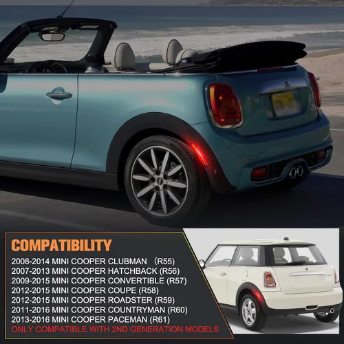 Miniatura 2 de Gempro Luces LED de Marcador Lateral para Parachoques Trasero Rojo para MINI Cooper R55 R56 R57 R58 R59 R60 R61 de 2008-2014, Reflectores de Lente