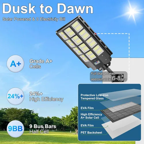 Miniatura 2 de Paquete de 3 luces solares de calle de 9500 W, 240000 lm, IP67, impermeables, del atardecer al amanecer, luces de calle solares al aire libre