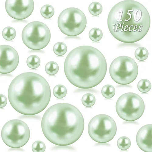 150 piezas de perlas de imitación de perlas falsas pulidas sin agujero de color verde claro para relleno de jarrón, decoraciones, perlas de plástico