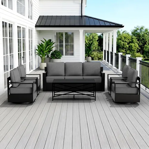 Miniatura 33 de Muebles de Patio al Aire Libre de Aluminio, Sillas de Metal para Todo Clima con Cojines de 6 Pulgadas de Grosor, Asiento Profundo para Jardín, Beige