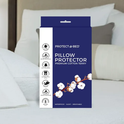 Protect-A-Bed, Protector de almohada de rizo de algodón premium, con cremallera, impermeable, paquete de 1, tamaño estándar