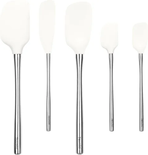 Miniatura 18 de Tovolo Juego de utensilios de silicona de 5 piezas (aguamarina clara): espátula, cuchara, raspador de tarros, mini espátula y mini cuchara Agua claro