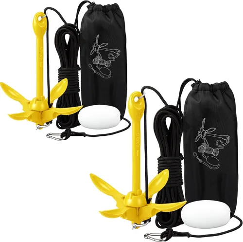 Miniatura 20 de Lounsweer Paquete de 2 anclajes de kayak marino de 1.5/3.5 libras, kit de anclaje plegable para barco, kayak, pesca, accesorios para botes pequeños