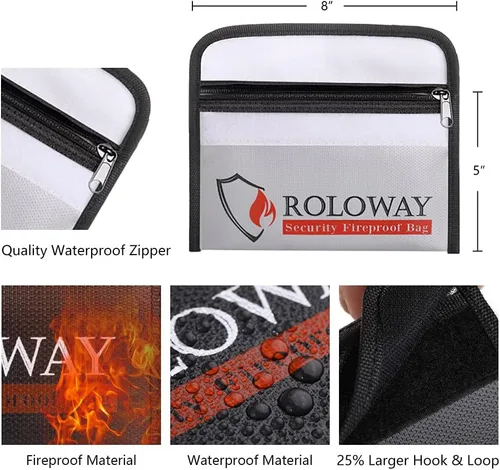 Miniatura 6 de ROLOWAY Bolsa grande ignífuga para documentos con 2 bolsillos y bolsa de dinero ignífuga (paquete de 4)