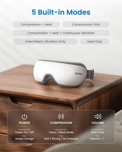 Miniatura 7 de RENPHO - Masajeador de ojos con calor, masajeador de calor recargable con música Bluetooth para relajar y reducir la tensión de los ojos, ojeras