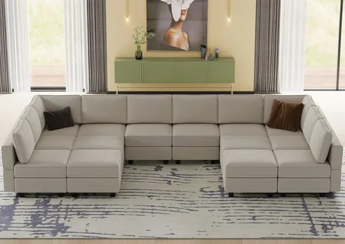 Belffin Sofá modular de gran tamaño con tumbonas dobles en forma de U, sofá seccional reversible con almacenamiento de terciopelo gris