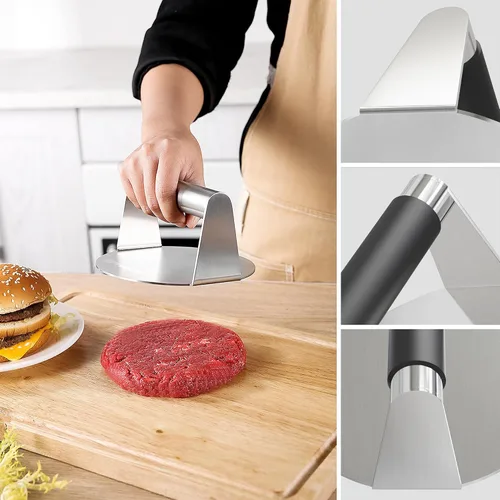 Miniatura 7 de Prensa de hamburguesas con mango antiquemaduras, prensa de hamburguesas de acero inoxidable, prensa de hamburguesas para plancha, prensa de tocino