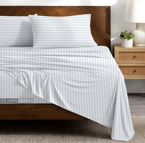 Juego de sábanas tamaño matrimonial con bolsillo extra profundo, juego de ropa de cama de 4 piezas, 100% algodón egipcio, alta densidad de hilos,