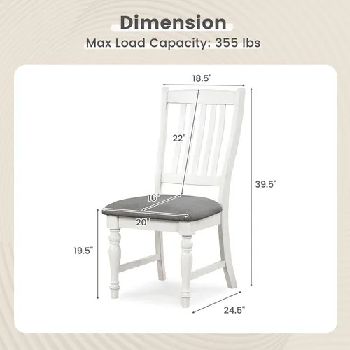 Miniatura 3 de Giantex Juego de 4 sillas de comedor de madera, sillas de cocina de granja con marco de madera maciza, carga máxima de 355 libras, sillas laterales