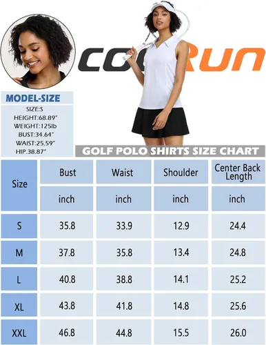 Miniatura 6 de COOrun Polo de golf para mujer, sin mangas, de secado rápido, ligero, cuello en V, con cuello en V