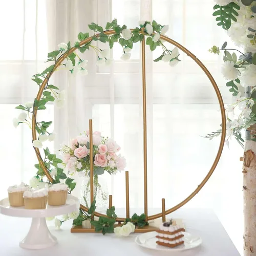 Miniatura 4 de Efavormart Aro Floral Redondo de Metal Dorado de 24" para Centro de Mesa de Boda con Pilares, Marco de Arco de Globo Autoportante