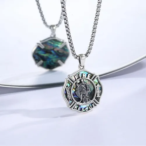 Miniatura 528 de Collar con colgante de plata de ley 925 con medalla de San Patrón, joyería religiosa para hombres y mujeres, con cadena de acero inoxidable 316L