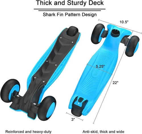 Miniatura 4 de Allek - Kick Scooter B03. Monopatín de 3 ruedas con ruedas de PU extra anchas y luminosas, sistema Lean 'N Glide, manillar ajustable a cualquier