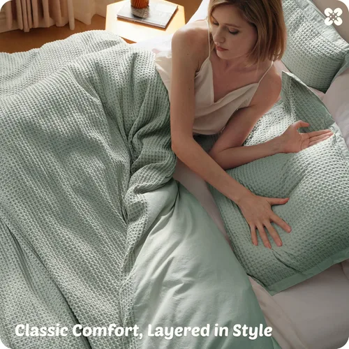 Miniatura 6 de Bedsure - Funda de edredón de algodón tamaño King - Funda nórdica 100% algodón con tejido en rombos color verde salvia, juego de ropa de cama 11
