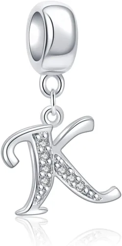 Miniatura 46 de ABUN Abalorio de plata de ley 925 con letra A a la Z, espaciador de inicial, con circonita cúbica transparete colgante, auténtica, para pulseras