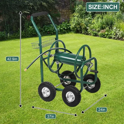 Miniatura 7 de Dkeli Carro de manguera Carro de manguera de jardín con ruedas Carrito de manguera de agua portátil resistente 4 ruedas para patio al aire libre