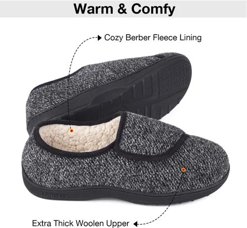 Miniatura 5 de LongBay Pantuflas de casa para diabéticos para hombre, de espuma viscoelástica, cómodas, extra anchas y antideslizantes