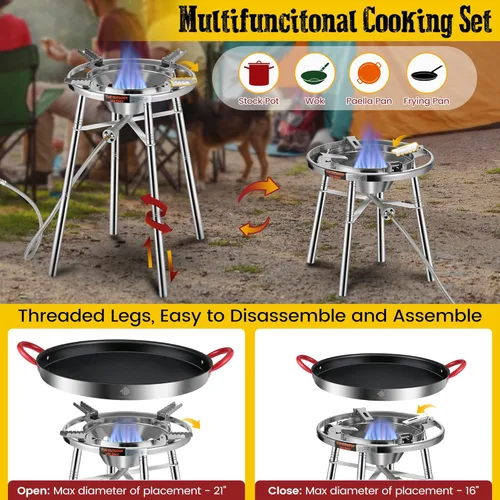 Miniatura 4 de ARC Paella antiadherente - Juego de quemador y soporte de acero inoxidable, juego de paella con cabezal de quemador de propano, bolsa de transporte