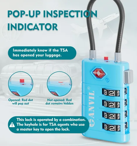 Miniatura 3 de ANVIL Candados de equipaje TSA de 4 esferas con alerta de búsqueda: núcleo TSA008 mejorado para máxima seguridad, ideal para equipaje, maleta