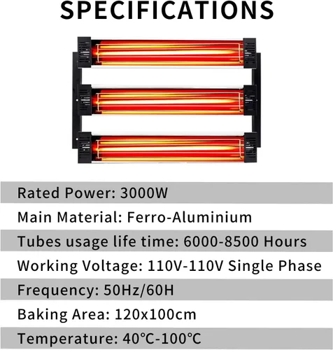 Miniatura 4 de Lámpara de curado de pintura infrarroja 3000 W 110 V lámpara de calor infrarrojo de onda corta para reparación de carrocería de automóvil, sistemas