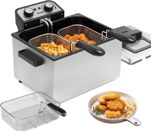 Miniatura 8 de Freidora eléctrica para uso doméstico, freidora de encimera de acero inoxidable de 1800 W con tanque de aceite de 5 L, cesta de freír extraíble