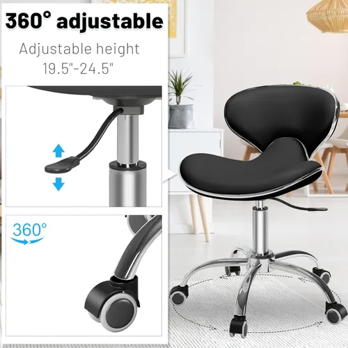 Miniatura 4 de Taburete enrollable ajustable multiusos con respaldo, barra de spa, silla de tatuaje para salón médico, silla con ruedas giratorias 360, resistente