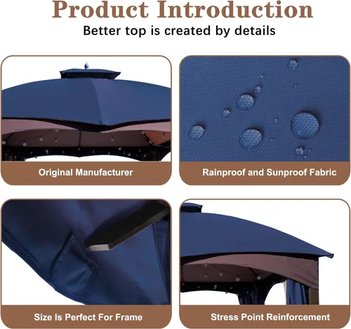 Miniatura 5 de SCOCANOPY Parte superior de repuesto azul marino compatible con el cenador Lowe's Allen Roth 10X12 modelo #GF-12S004B-1/#GF-12S004BTO/#TPGAZ17-002C