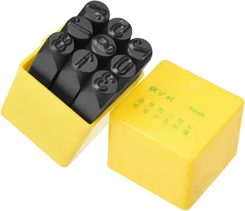 Miniatura 12 de Utoolmart Juego de sellos de metal con números, 0.31 pulgadas, 0.31 pulgadas, digital de 0 a 9, herramientas de punzón de acero y cuero de madera