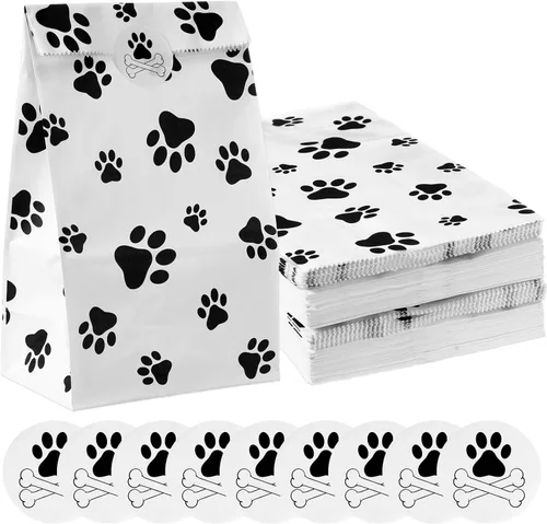 Miniatura 10 de Meanplan - 200 bolsas de papel con huella de papel para perros, bolsas a granel para almuerzo, aperitivos, pan, dulces, sándwich, palomitas de maíz