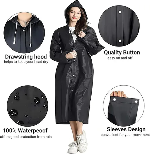 Miniatura 4 de Poncho de lluvia para adulto, paquete de 2 impermeables reutilizables de emergencia con capucha y cordón