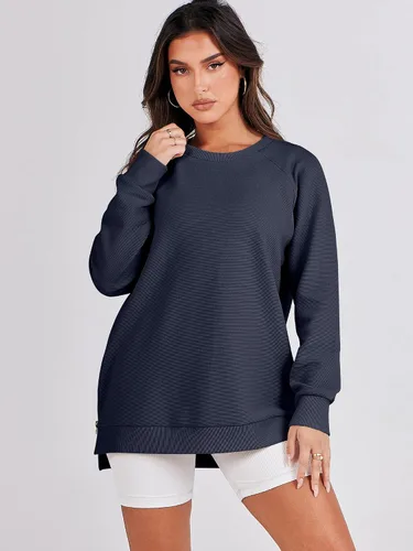 Miniatura 2 de ANRABESS - Sudadera de gran tamaño para mujer, cuello redondo, manga larga, tipo túnica, con cremallera lateral, sudadera con capucha, suéter