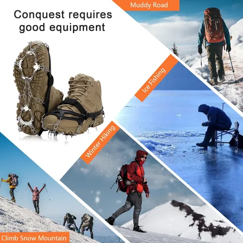 Miniatura 6 de Crampons 19 Spikes with Stainless Steel Chain Ice Snow Grips Traction Cleats System Safe Protect for Walking, Jogging, Climbing, Hiking on Snow and