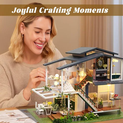 Miniatura 6 de Flever Kit de casa de muñecas en miniatura DIY, habitación creativa con muebles para un regalo artístico romántico (Jardín de Monet)