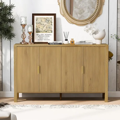 Miniatura 31 de Virubi Armario de buffet acanalado de 63 pulgadas con almacenamiento, puertas y estantes ajustables, mesa consola curva de madera con Azul marino