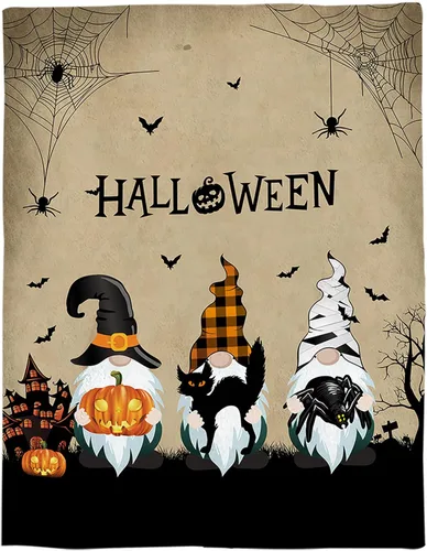 Miniatura 5 de Manta de gnomo de franela súper suave, manta de murciélago de Halloween con diseño de gato negro, manta ligera y acogedora de microfibra de felpa