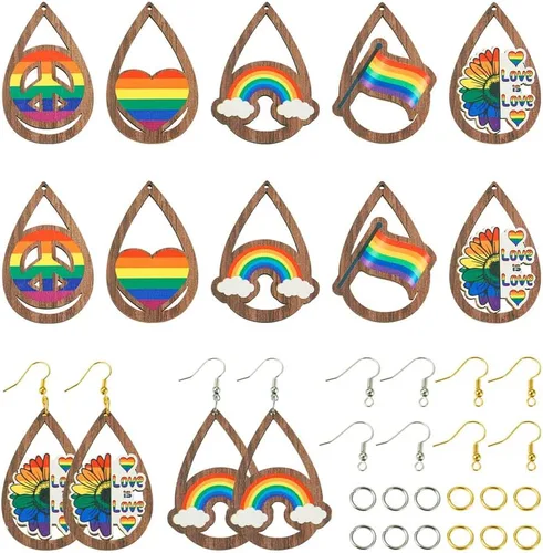 Miniatura 21 de Juego de 20 piezas de aretes de bola deportiva para fútbol, baloncesto, rugby, dijes de madera, 5 estilos, aretes de bola deportiva con ganchos