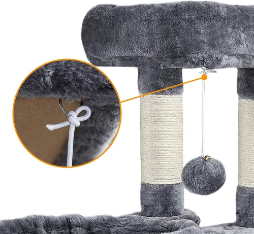 Miniatura 6 de Topeakmart Árbol para gatos, muebles para gatos de varios niveles de 42 pulgadas con perca, postes rascadores, hamaca y condominio, gris oscuro