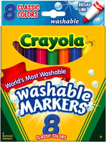 Crayola Marcadores lavables, punta ancha, colores clásicos, paquete de 8 (58-7808) (paquete de 3), multicolor