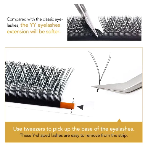 Miniatura 6 de Extensiones de pestañas YY, extensiones de pestañas Y, rizo D, 0.003 in, 0.472 in, bandeja mixta en forma de Y, volumen 4D, pestañas postizas de uso