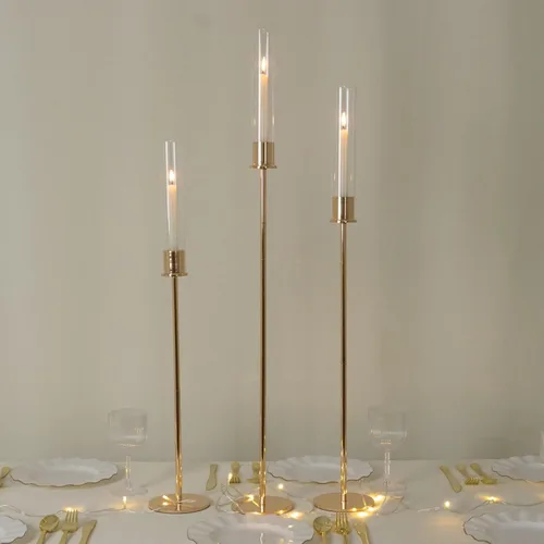 Miniatura 15 de Efavormart - Juego de 2 portavelas de cristal transparente de metal dorado de 16 pulgadas de alto, soportes para velas de huracán