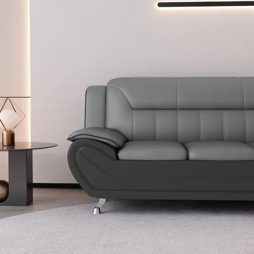 Miniatura 8 de Container Furniture Direct Sofá y sofá biplaza de piel sintética de estilo moderno con reposabrazos extra cómodos, ideal para sala de estar