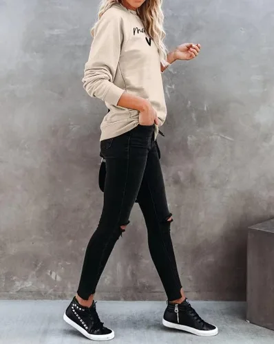Miniatura 4 de Dressmine Sudadera casual de manga larga para mujer, cuello redondo, con gráficos, holgada, sin botones